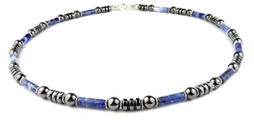 Mens Blue Sodalite Necklace Gemstone Handmade Crystal Healing Beaded Necklace Inspirational Protection Stones