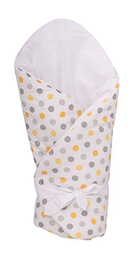 KempKids. Bedding, Blanket, Baby, Newborn, Swaddle Wrap, Ties, Infant, Crib, Sleeping Bag, Size: 75 x 75 cm, Yellow- Grey Polka Dot