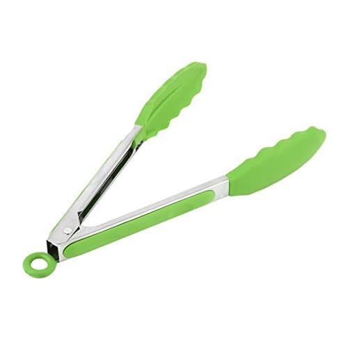 Silicone Kitchen Cooking Salad Serving BBQ Tongs Stainless Steel Handle Utensil - Green
