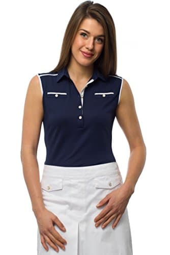 Angelica Golf Women's Sleeveless Polo Shirt 100% Pima Cotton Piquet, Womens, navy