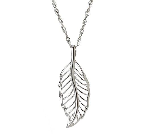 Vermeil 18ct White Gold &amp; 925 Sterling Silver Feather Pendant Necklace