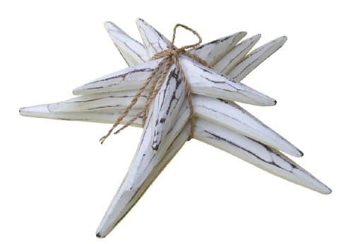 Cohasset Gifts Beach Décor 3-Piece Wooden Star Fish Set, Distressed White Finish