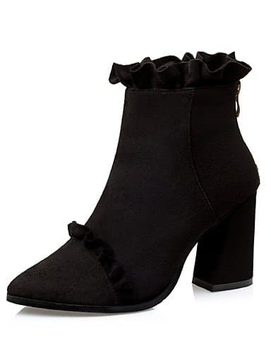 XZZ Women's Boots Fall / Winter Bootie Suede Dress Chunky Heel Satin Flower Black / Green / Red / Gray Walking , red-us7.5 / eu38 / uk5.5 / cn38 , red-us7.5 / eu38 / uk5.5 / cn38