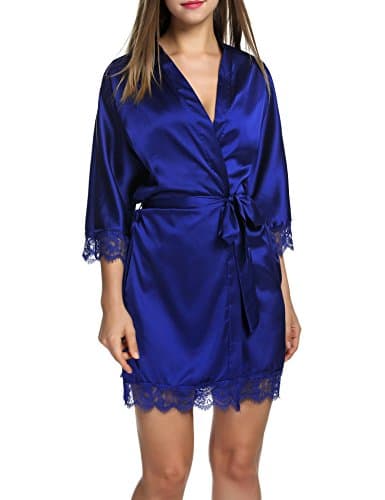 swiftt Women Satin Dressing Gown Kimono Robe Night Robe Short Lace Nightwear Sexy Sleepwear