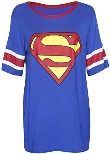 Womens Superman Batman Superhero Logo Print Short Sleeve Round Neckline Stretch Ladies Baseball Long T-Shirt Top Superman Size 8 - 10