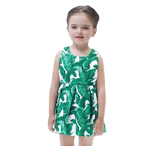 Kid Girls Dress,Dorame Children Infant Kid Girls Leaves Sleveeless Princess Mini Dress Clothes Outfit (3-4 years, Green)