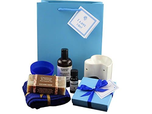 I Love You - Romantic Valentine's Day Pamper Pack For Him. 52 Love Compliments, Sensuous Bath Oil, Cinnamon &amp; Orange Handmade Soap With Wash Cloth, Oil Burner With Sandalwood Oil, Glass Tea Light Holder And Sandalwood Tea Lights.