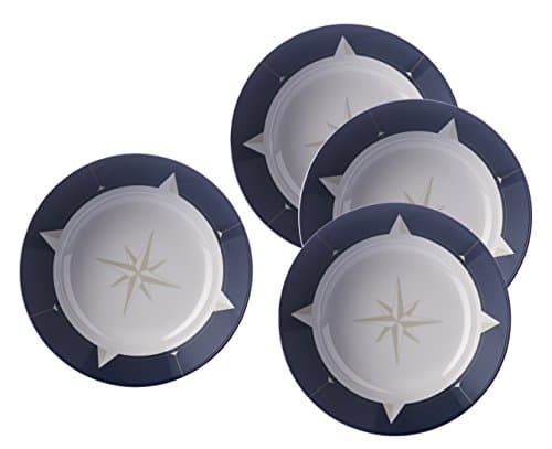 Navy &amp; White with Compass Motif SMALL DEEP BOWL - Travel Range - Attractive, Lightweight but Durable Melamine Picnic / Barbecue / Buffet Outdoor Dining Fruit Salad / Cereal / Soup / Pasta Bowl - SET OF 4 - 14cm