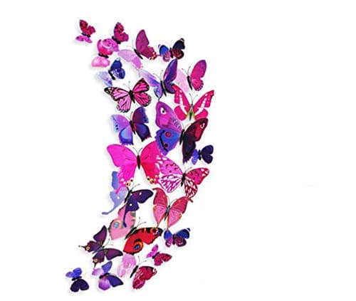 X&amp;L Stereo post 3D paper solid Butterfly wall stickers simulation living room locker refrigerator home jewelry red-purple pins magnets stickers , pin striped red purple
