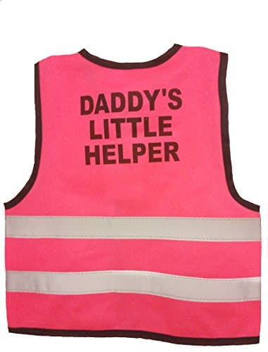 KIDS FANCY DRESS HI-VIZ DADDY MUM LITTLE HELPER SAFETY VEST TOP (Kids 4-6 yrs, Pink dad)
