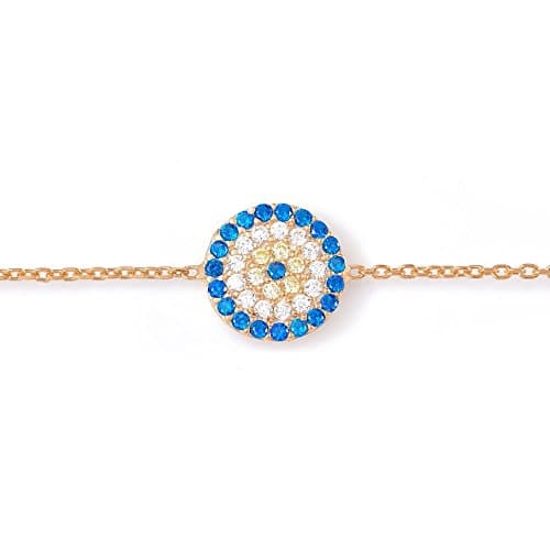 Sterling Silver 925 Classic Medium Size Round Eye Bracelet in Silver // Yellow Gold // Rose Gold - Bridesmaid Gift Idea by Lucky Eyes ® (Rose Gold, 18ct Gold Plated Silver)