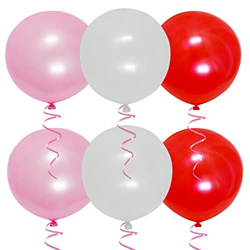 Autumn Love 6pcs Giant 36 Inches Latex Balloons with 12MM x 27.5 Metre Ribbon for Birthday Party Wedding Festival Celebrations Decorations - White Pink and Red