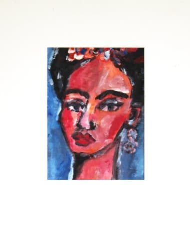 sibylle rettenmaier Blue TRIBUTE TO Frida Kahlo Original Acrylic Painting Paper Hand-Painted Unique Acrylic Modern Art 30 x 41 cm