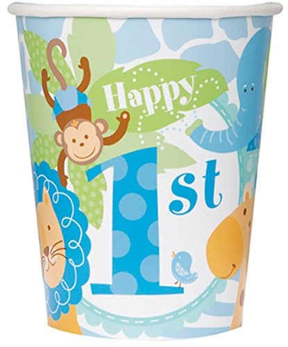 Boys 1st Birthday Party Blue Safari 9oz Paper Cups x 8