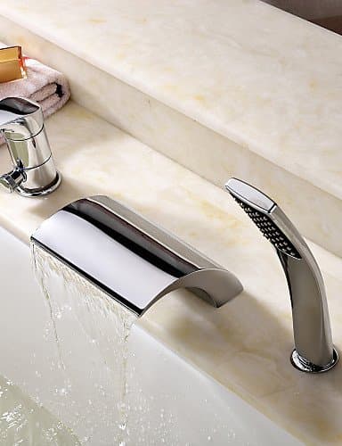 Dahuuyus Modern Taps Mixer Kitchen Sink Taps Widespread Waterfall Bathroom Ceramic cartridge Bathtub Faucet Bathtub Faucet - Contemporary - Handshower Included / Waterfall Chrome)