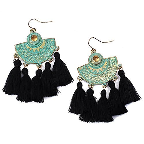 Sattaj tassel drop earrings fashion green gold color boho jewelry drop earrings for women party gift (Black)