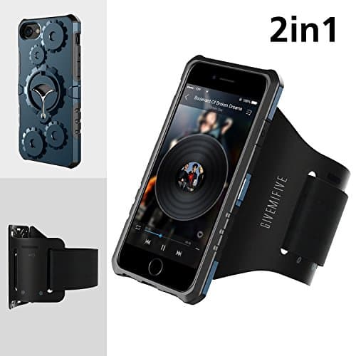 Sport Armband Multifunctional Protection Mobile Phone Case GIVEMIFIVE Easy Plug-in Armband Armor Wheel Gear Case Kickstand for Exercise Running Jogging Arm Girth with Elastic and Breathable Strap with Key Layer for iPhone 6/6S/7(Navy Blue)