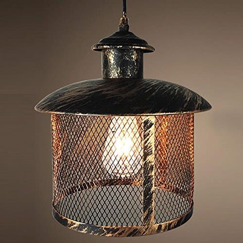 Vintage Industrial Pendant Light Round WWE Iron Cage Shade Retro Metal Loft Hanging Lamp 1x E27 Bulb 40W Hanging Ceiling Lighting for Kitchen Island Livingroom Dining Room Bedroom Antique