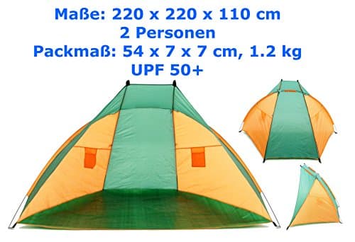 Beach Tent 220X110X110 cm 100% Polyester 170 T (UPF50 +), Acrylic Floor Coating, Fibreglass Rod, PE, Hydrostatic Head 450 mm + 8 24in Ready Mix – Mini Packing Assembly Instructions, IZZY Sport