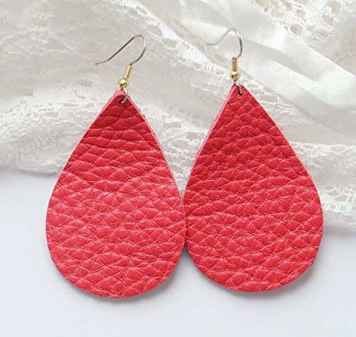 Red Christmas Teardrop Leather Earring Made from Surgical Steel Hypo Allergenic for Sensitive Ear