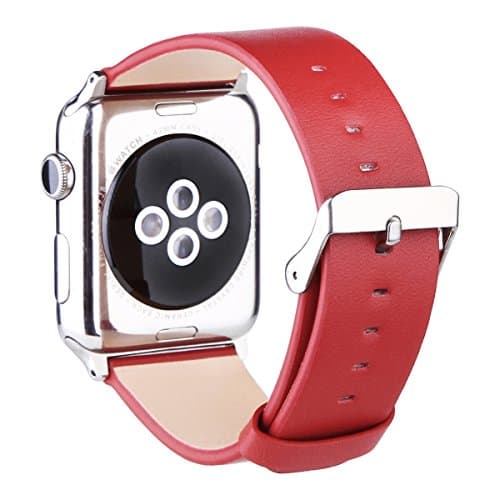 Apple Watch Leather Band 38mm, Genuine Calf Leather Strap for Apple Watch Series 1 Series 2 with Classic Stainless Steel Buckle, Red
