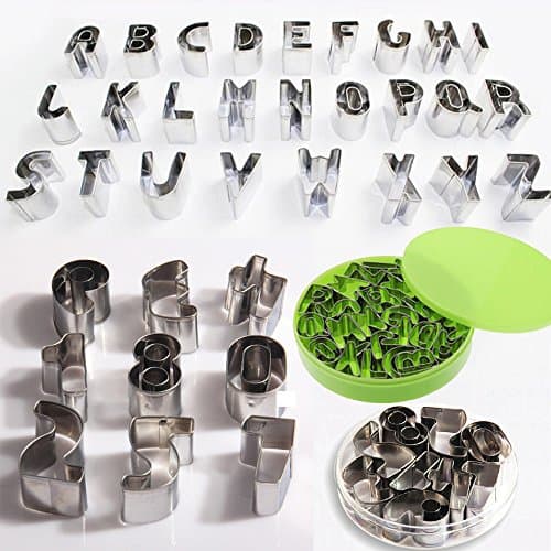 Sunjas Letters Numbers Metal Cookie Cutters for Baking Cake Decorating Icing Fondant Alphabet A-Z+Zahlen 0-9 _35x Set