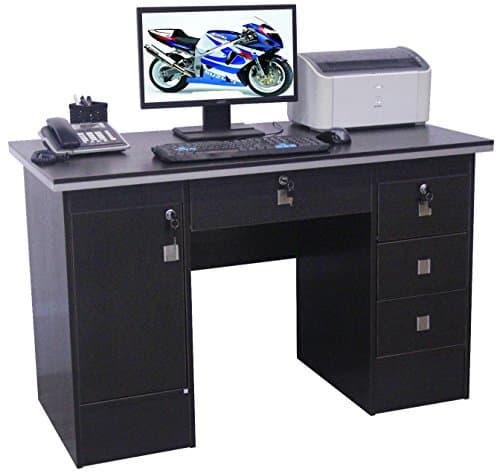 Computer Desk For Home Office PC Table in Beech, Black White and Walnut Clr With 3 Locks (Black Desk 617/000)