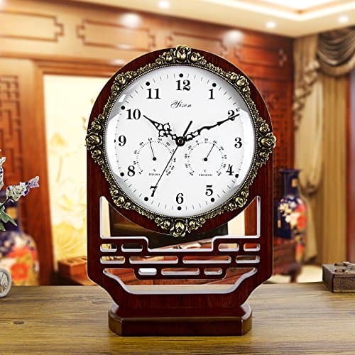 Tabletop clock Living room Decoration Mute Retro clock bedroom Wooden European style Quartz clock 41.5*27.7cm , 2