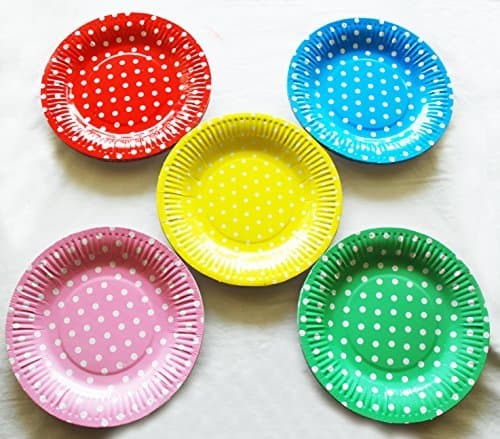 ReaLegend 50 Count 7-Inch Colored Spot Round Theme Party Cake Dessert Papper Plates - Multi Spot