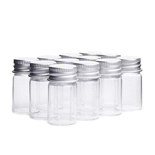 HugeStore 10 Pcs Mini Glass Jars Bottles Wishing Wish Bottle Cosmetics Container with Aluminum Cap 7ml