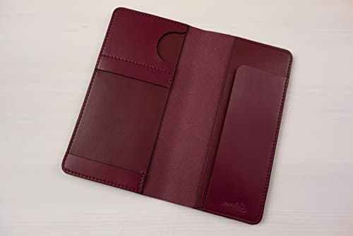 Hobonichi Techo Weeks Leather Cover, Pen Sleeve, Card Pockets, Index Card Holder, Receipt Pocket, Burgundy Leather with Deep Red Stitching