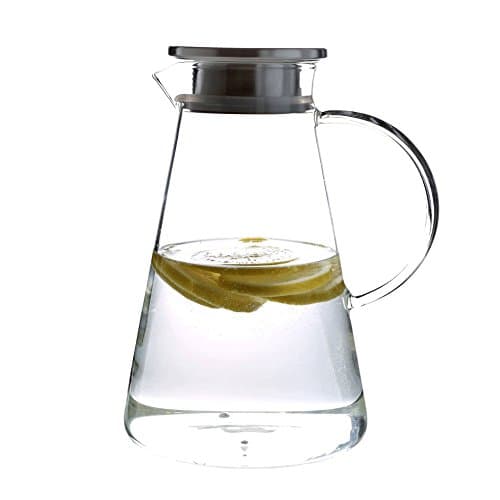 63 Ounces Glass Pitcher with Stainless Steel Lid, Iced Tea and Juice pitcher, Hot/Cold Water Beverage Glass Carafe