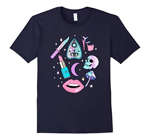Mens Pastel Goth Kawaii Witch Creepy Cute Graphic Shirt Medium Navy