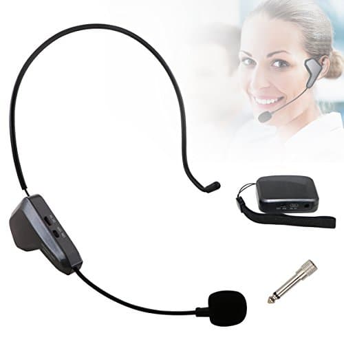 Wireless Microphone Headset HaoWorks 2.4G Professional Grade Wireless Mic Stable 2 in 1 Audio Transmitter and Receiver with Great Volume for Voice Amplifier, Pa System, Karaoke, Speaker (HW-H9)