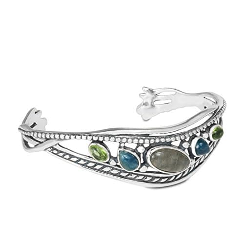 Relios Sterling Silver Multi-Gemstone Cuff Bracelet