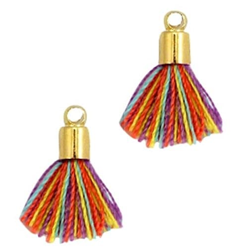 Sadingo Mini Tassels Tassel – Pack of 3 – 1 cm end cap gold gold – Assorted Colours Multicolor 2