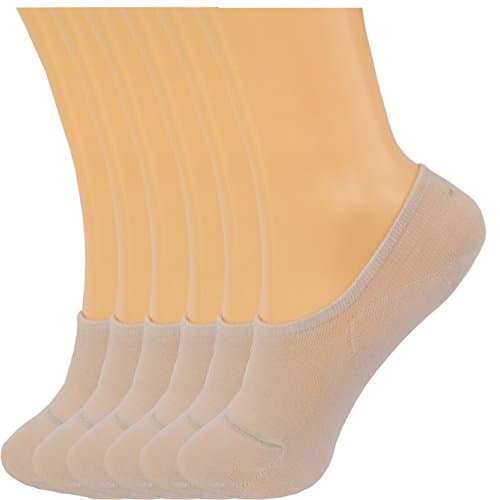 FECOG Women's No show socks Non slip flat boat line low cut liners with non slip gel 6 pairs (Nude 6 pairs)