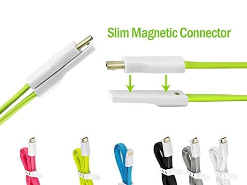 Tangle-Free Magnetic Plum Gator Plus Ultra Portable Flat Charging and Data MicroUSB Cable. (3ft / Case Compatible)