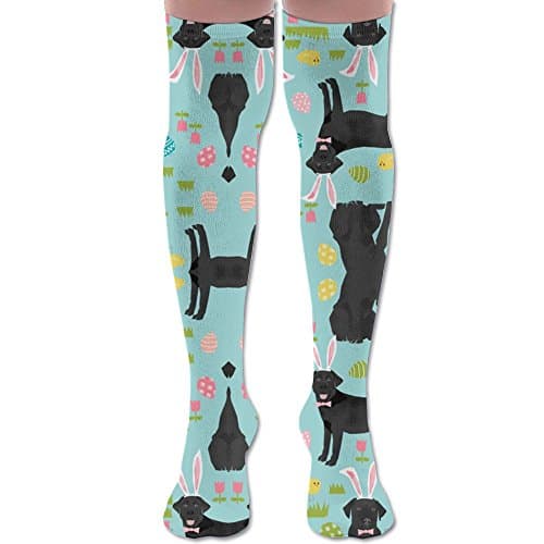 Black Lab Fabric Labrador Retriever Easter Pastel Women Knee High Socks High Thigh Stockings For Cosplay, Halloween, Party, Daily Wear