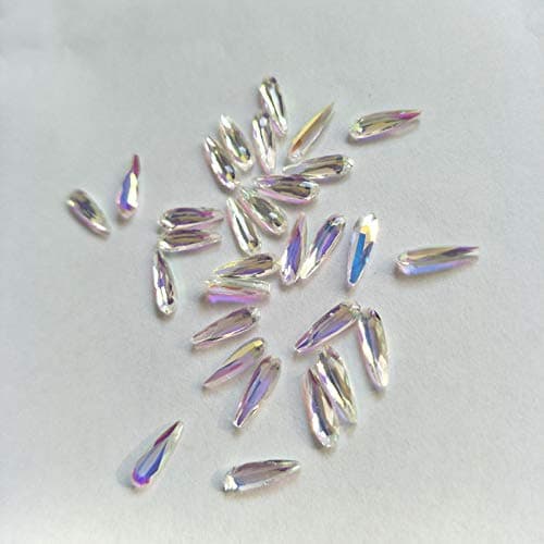 20Pcs Nail Crystals Gems Rhinestones For Nails 3D Nail Art Decorations AB Diamonds DIY Pointed Back WhiteAB