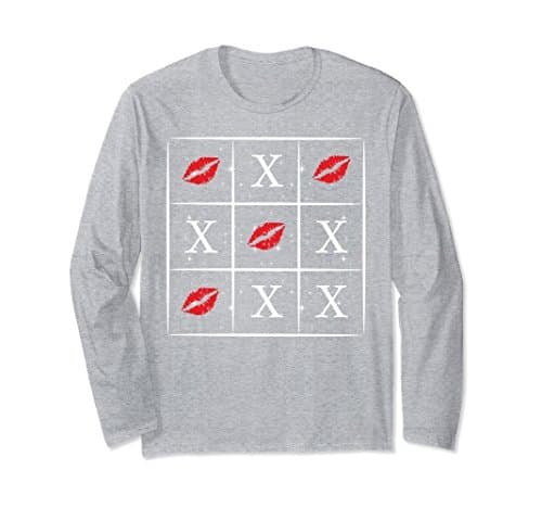 Unisex Hugs and kisses tic tac toe velentine love game shirt Large Heather Grey