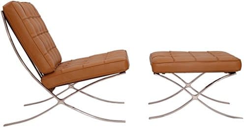 eMod - Knoll Barcelona Chair &amp; Ottoman Superior Craftsmanship Premium Aniline Leather Stainless Steel Frame (Light Brown))