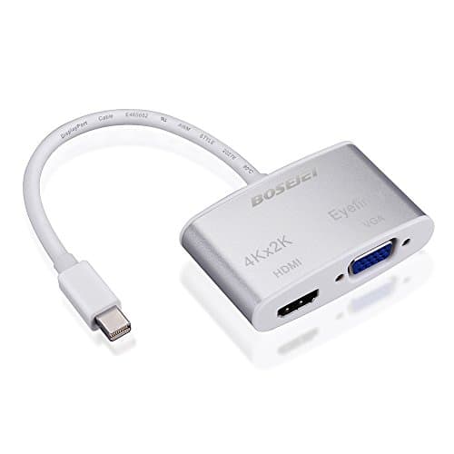 Bosejet [DP 1.2 Version] Super 4K*2K Primium Mini Displayport DP Thunderbolt Male to VGA HDMI Female TV AV Video HDTV Adapter Cable 3 In1 for Mac, Macbook, Macbook Pro, Macbook Air, iMac, Surface Pro 1 2 3, Lenovo Thinkpad X1 Carbon, X230/240s - Silver