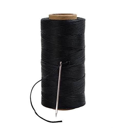 Waxed Thread Cord 130m/142 Yards 1.2mm Flat Sewing Leather String with 1pc Needle for DIY Handicraft Tool Hand Stitching Thread (Black)