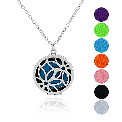 DEVICE Essential Oil Diffuser Necklace, Gold Plated Aromatherapy Diffuser Locket Pendant Necklace Jewellery Set for women, 7 Colors Refill Pads (White K 1)