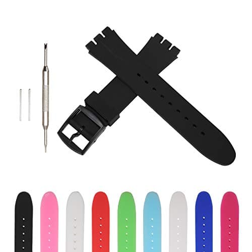 iMaxs Waterproof Silicone Rubber Strap Watch Band for Swatch, Accessories Set with Tool, Replacement Quick Release Straps, Design for SUSB SUSW, Choose Color & WidthSkin 16mm 19mm