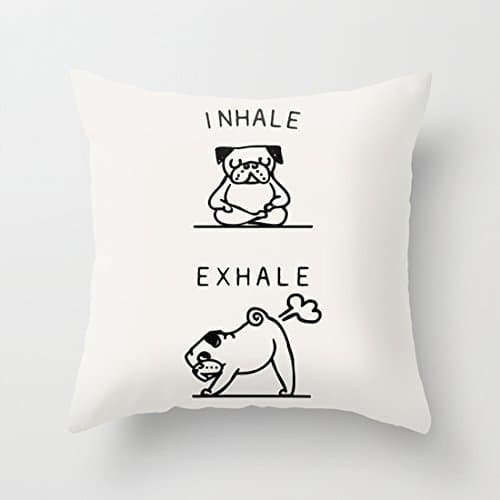 AHArtSaleStore O10L Inhale Exhale Pug White Decoration Pillow Case Cushion Cover 18 inch
