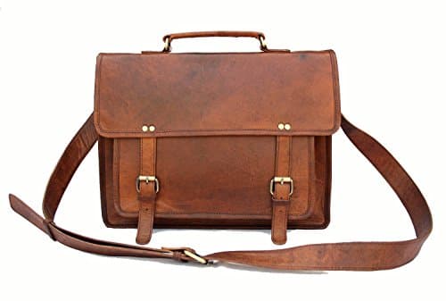 SKH09 16'' Men's Genuine Vintage Leather Messenger Shoulder Laptop Bag - handmade leather.
