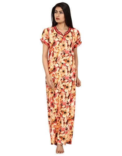 Saashiwear Women's Nightgown Cotton Printed Embroidered Ethnic Indian Maxi Kaftan