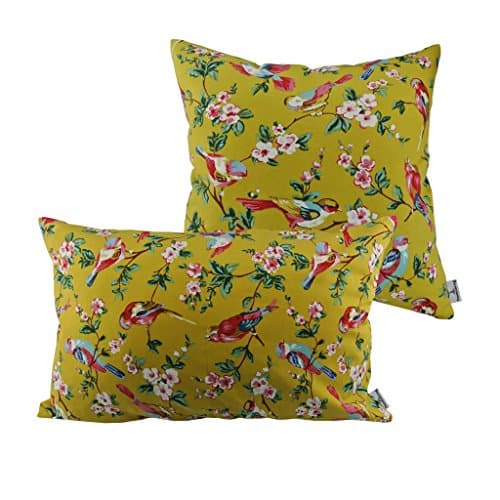 Thanksliving Birdsong And Fragrant Flowers Taperstry Decorative Pillowcase Cushion Cover Throw Pillow Cover 18" x 18"/45 x 45 &amp; 16" x 23"/40 x 60 Cm (Set Of 2), Yellow Color